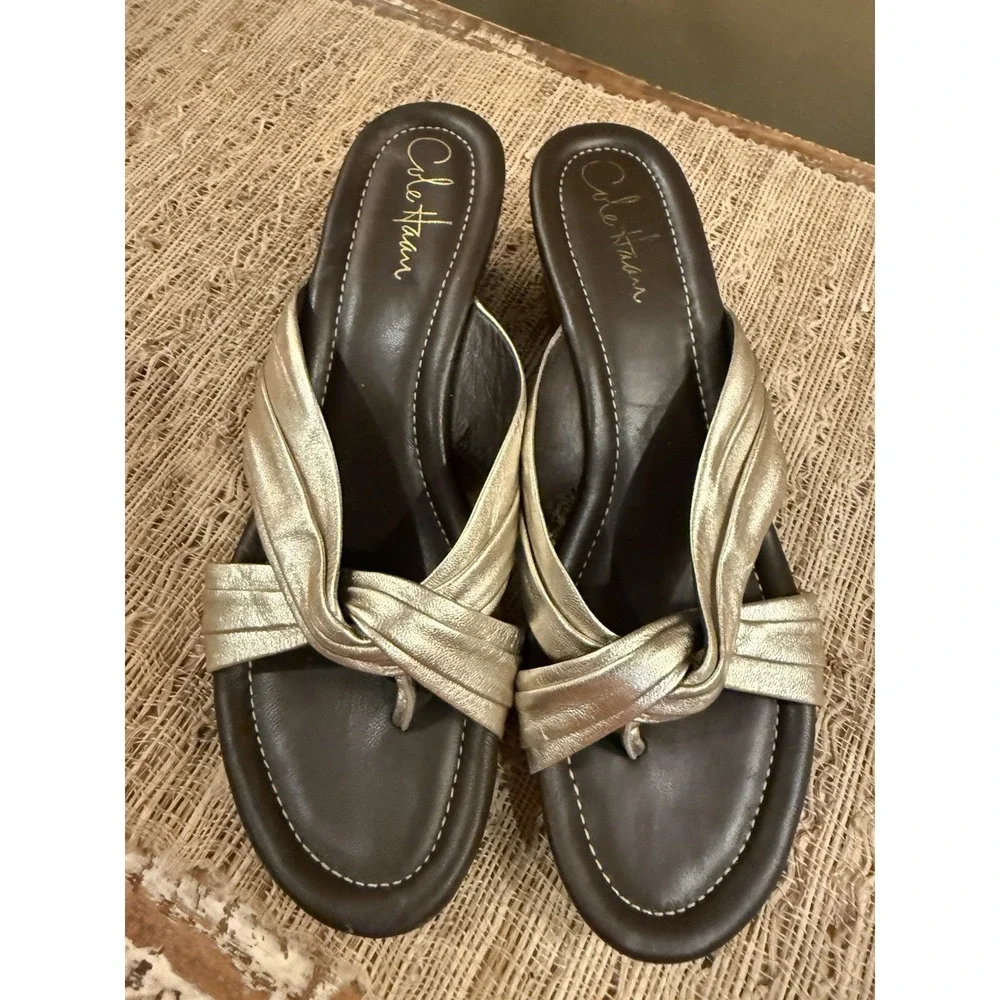 Cole Haan Air Eden Thong Gold Comfort‎ Wedge Platform Sandals 8.5 Slip On